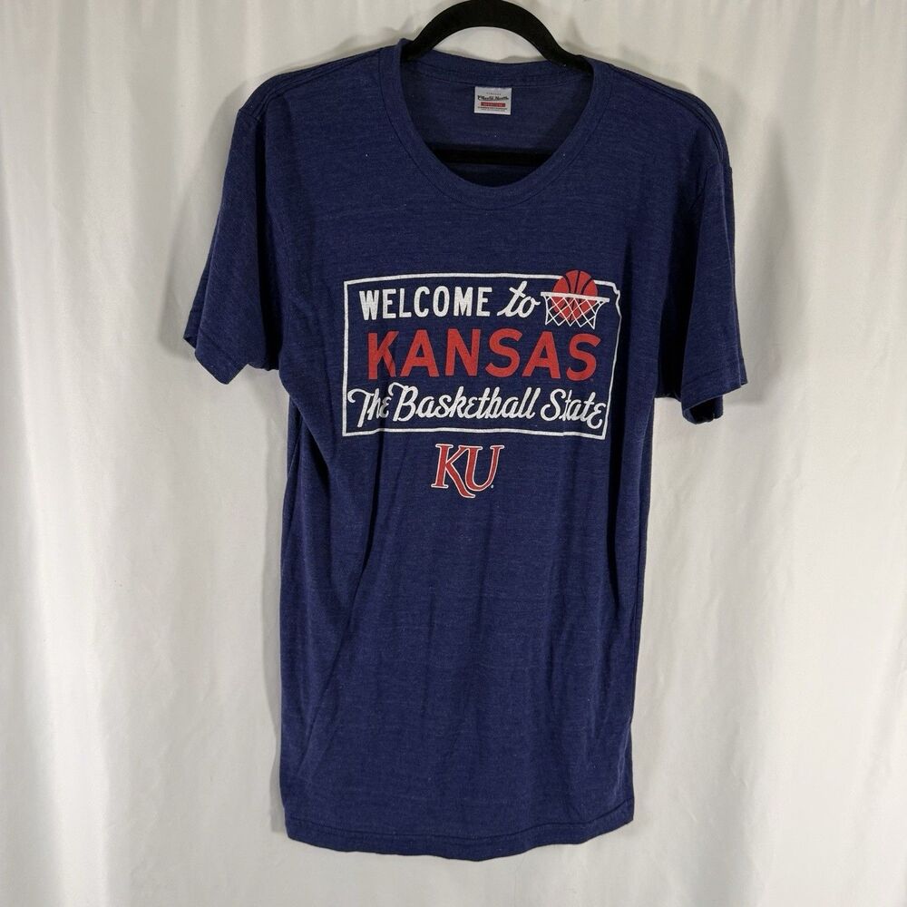 Charlie Hustle KU Kansas Jayhawks Basketball Women's Medium Blue Short Sleeve